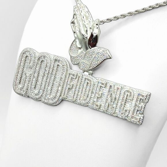 14K White Gold Finish Godfidence - Free 24inch x 3mm Rope Chain. - Picture 6 of 8
